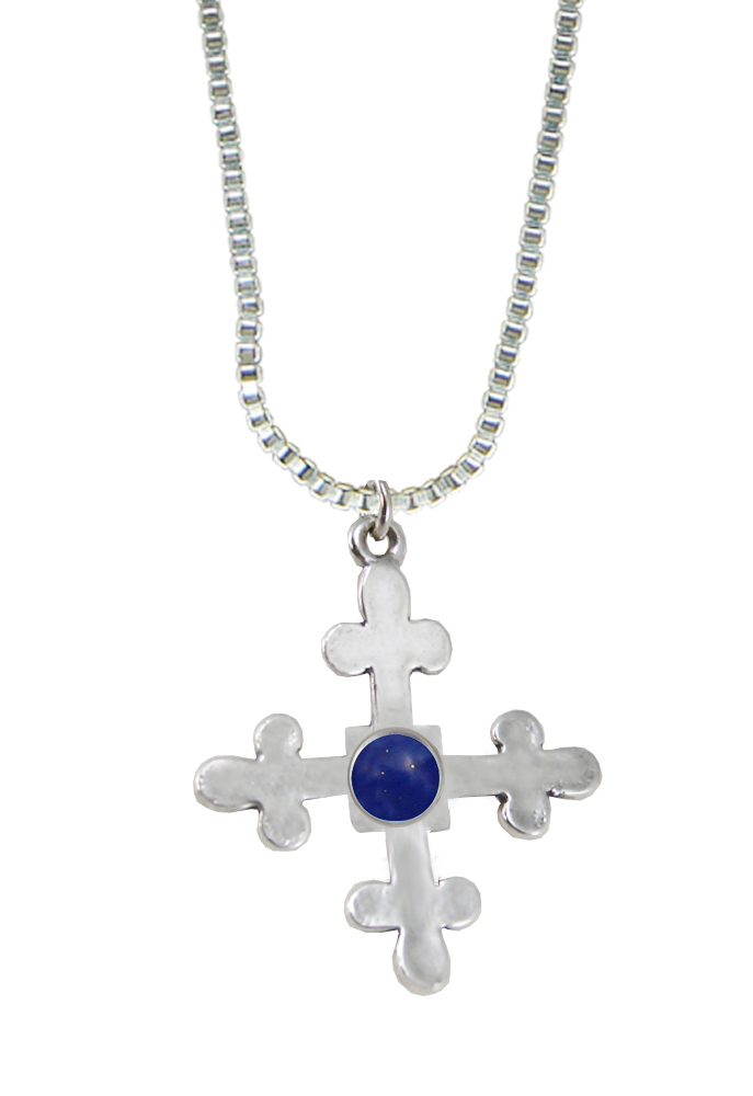 Sterling Silver Budded Cross Pendant With Lapis Lazuli